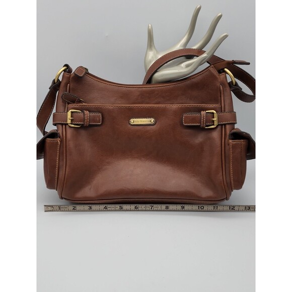 John Romaine Vinyl Brown Purse With Strap Multiple Pockets - Picture 12 of 12